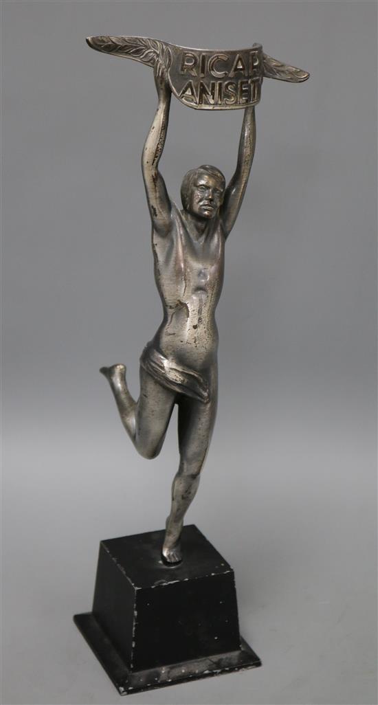 A spelter Ricard Anisette male advertising figure, on base 42cm